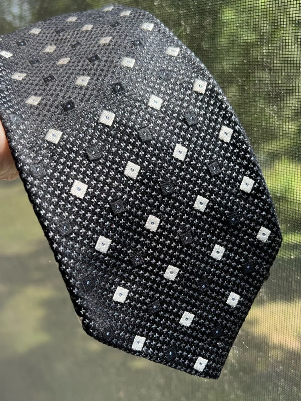 Cremieux 100% Silk Tie Handmade in USA Black White Squares